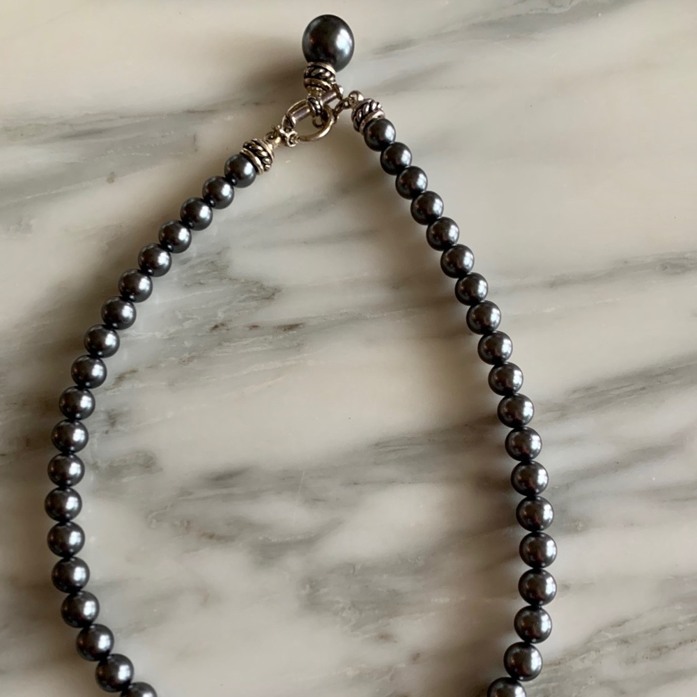 Black Stone Graduated Bead Necklace Brighton